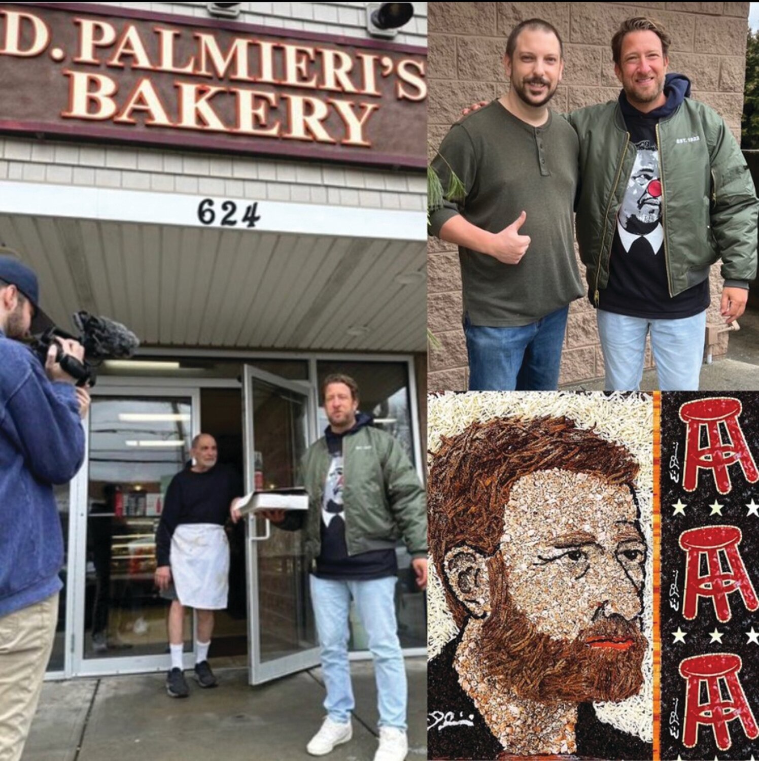 PIZZA ART: Eric Palmieri crafts portraits with pizza. He’s tackled an array of subjects from action star Sylvester Stallone to late Fall River murderess Lizzie Borden, to pizza reviewer and Barstool Sports magnate Dave Portnoy. Portnoy stopped by the Killingly Street bakery to do a pizza review last week.